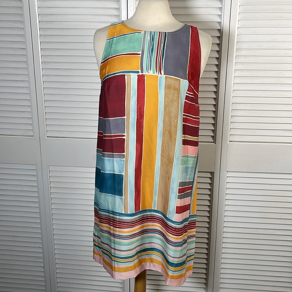 LOFT Petite MP Abstract Stripe Shift Dress NWT Sleeveless Mini Multicolor